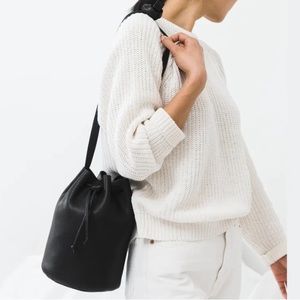 BAGGU Black Leather Bucket Bag